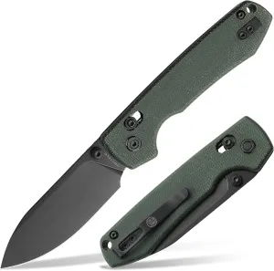 Vosteed EDC Knife, Lightweight Folding Pocket knife with Clip for Men and Women, Sharp Crossbar Lock Knife with 3.25" Sandvik 14C28N Steel Blade, Micarta Handle for Camping, Hiking - Raccoon