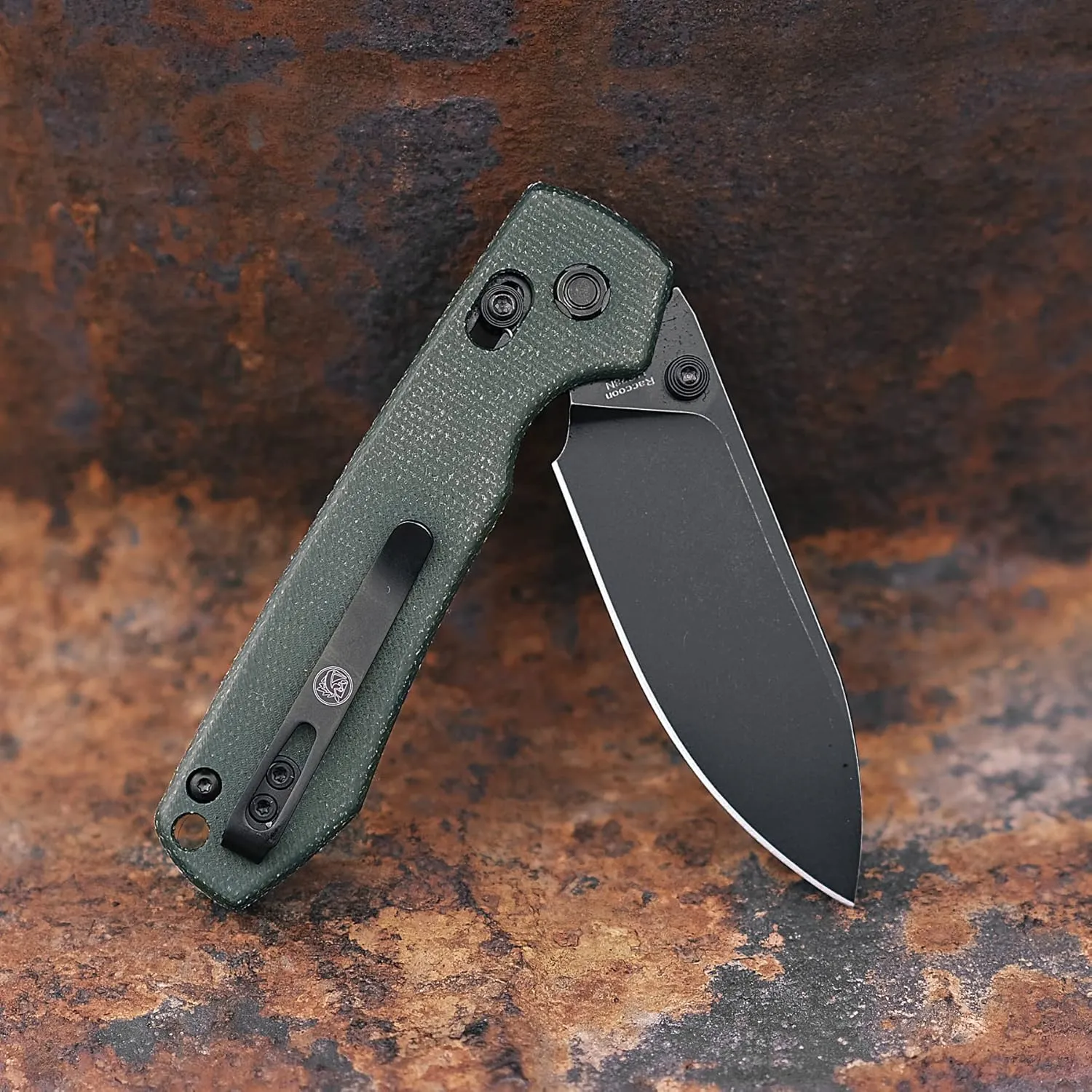 Vosteed EDC Knife, Lightweight Folding Pocket knife with Clip for Men and Women, Sharp Crossbar Lock Knife with 3.25" Sandvik 14C28N Steel Blade, Micarta Handle for Camping, Hiking - Raccoon