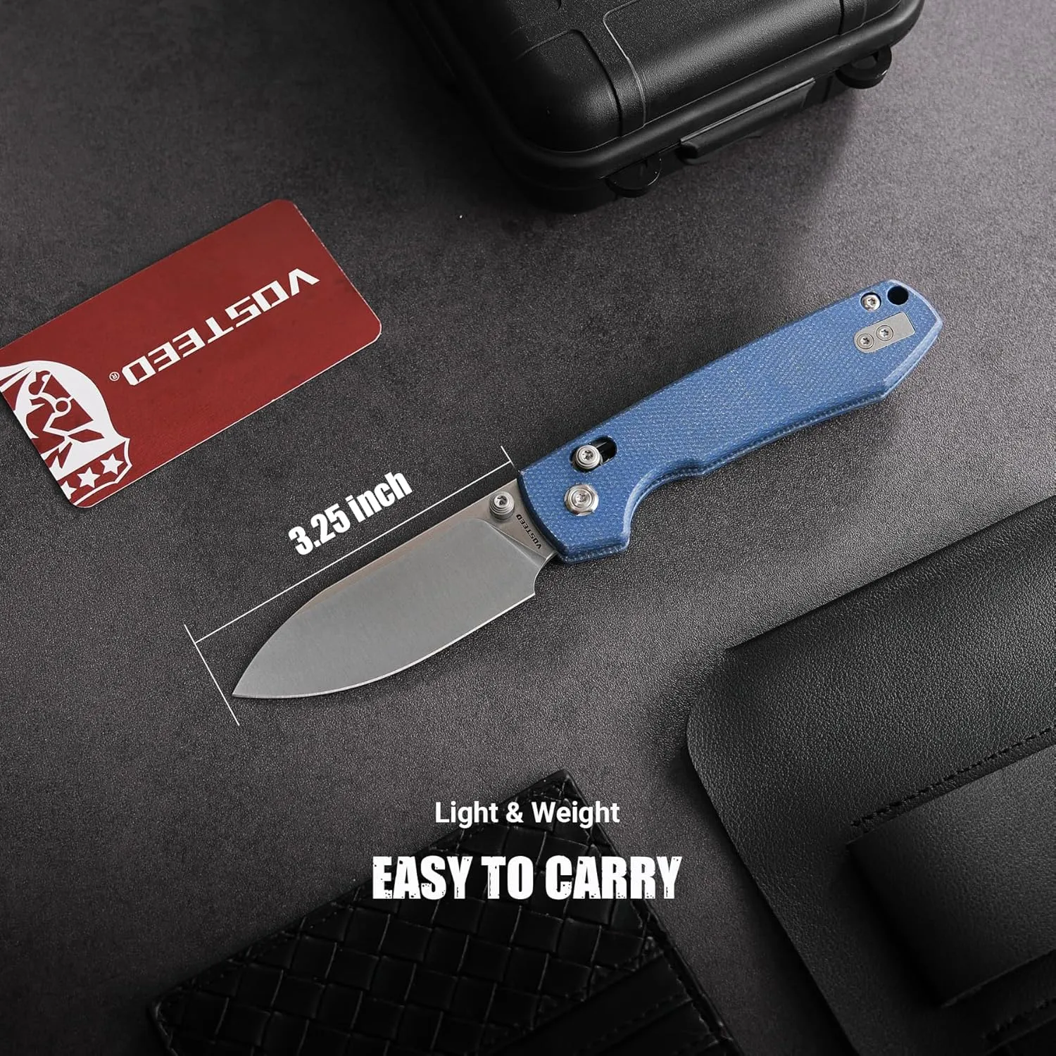 Vosteed EDC Knife, Lightweight Folding Pocket knife with Clip for Men and Women, Sharp Crossbar Lock Knife with 3.25" Sandvik 14C28N Steel Blade, Micarta Handle for Camping, Hiking - Raccoon
