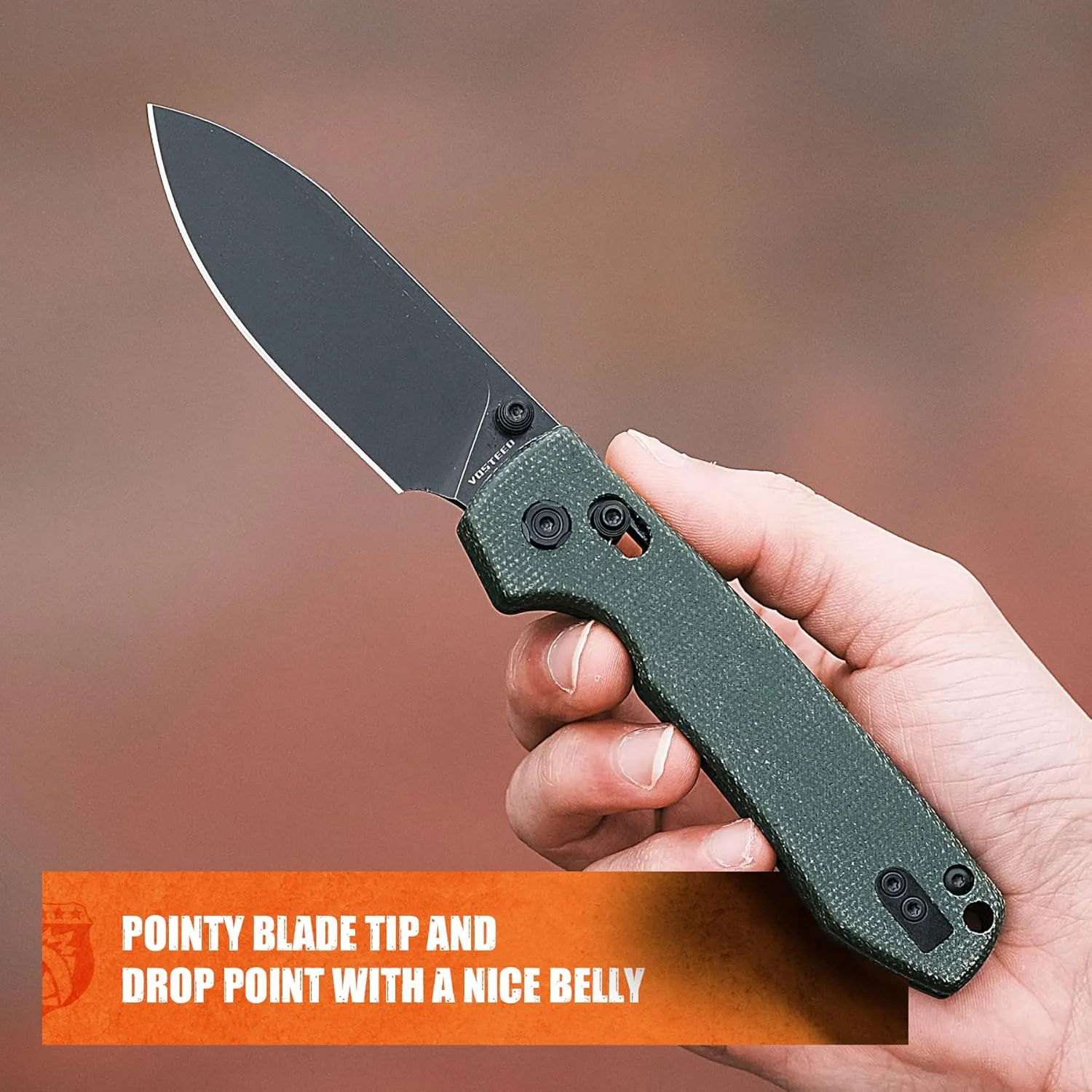Vosteed EDC Knife, Lightweight Folding Pocket knife with Clip for Men and Women, Sharp Crossbar Lock Knife with 3.25" Sandvik 14C28N Steel Blade, Micarta Handle for Camping, Hiking - Raccoon