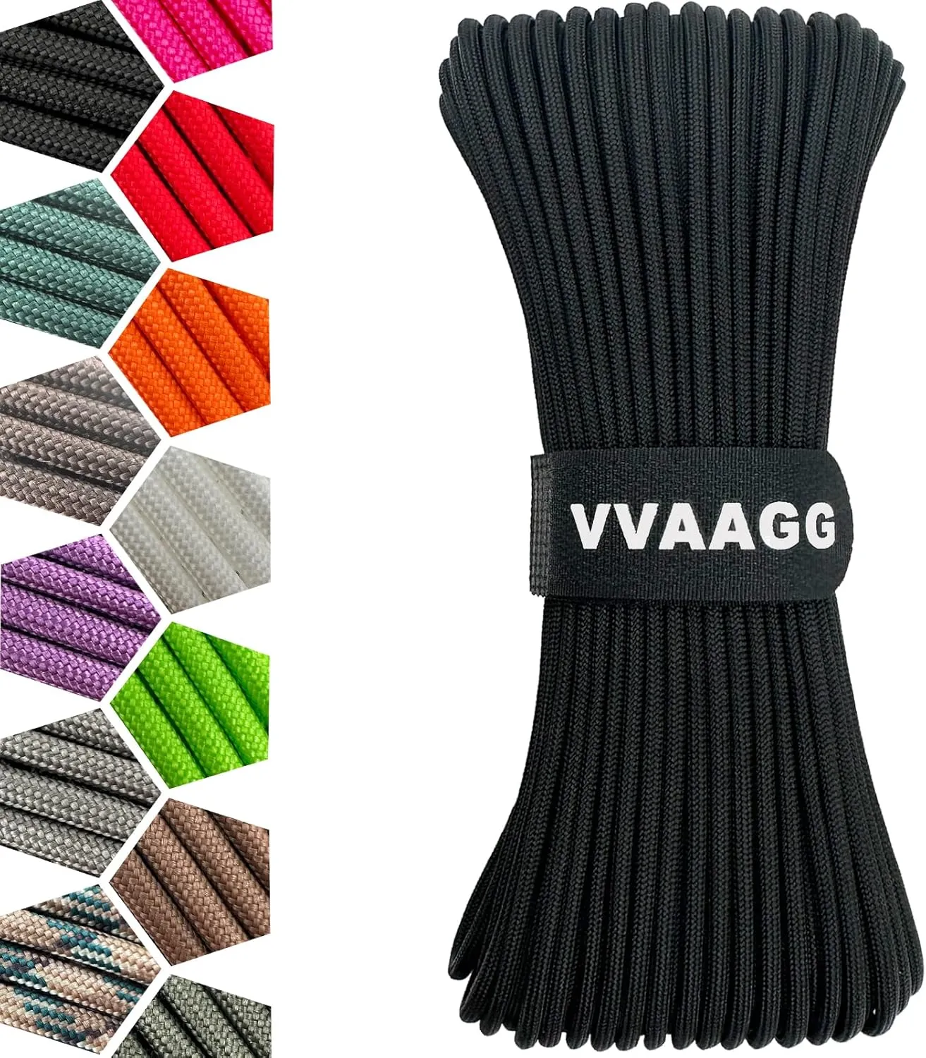VVAAGG 1000lb Paracord Rope 200FT Utility Parachute Cord 4mm Heavy Duty 12 Strand Nylon Rope for Climbing Camping, Tent, Clothsline, Outdoor Hiking, Fishing (Black, 200FT)
