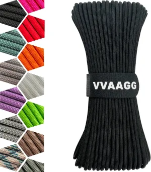 VVAAGG 1000lb Paracord Rope 200FT Utility Parachute Cord 4mm Heavy Duty 12 Strand Nylon Rope for Climbing Camping, Tent, Clothsline, Outdoor Hiking, Fishing (Black, 200FT)