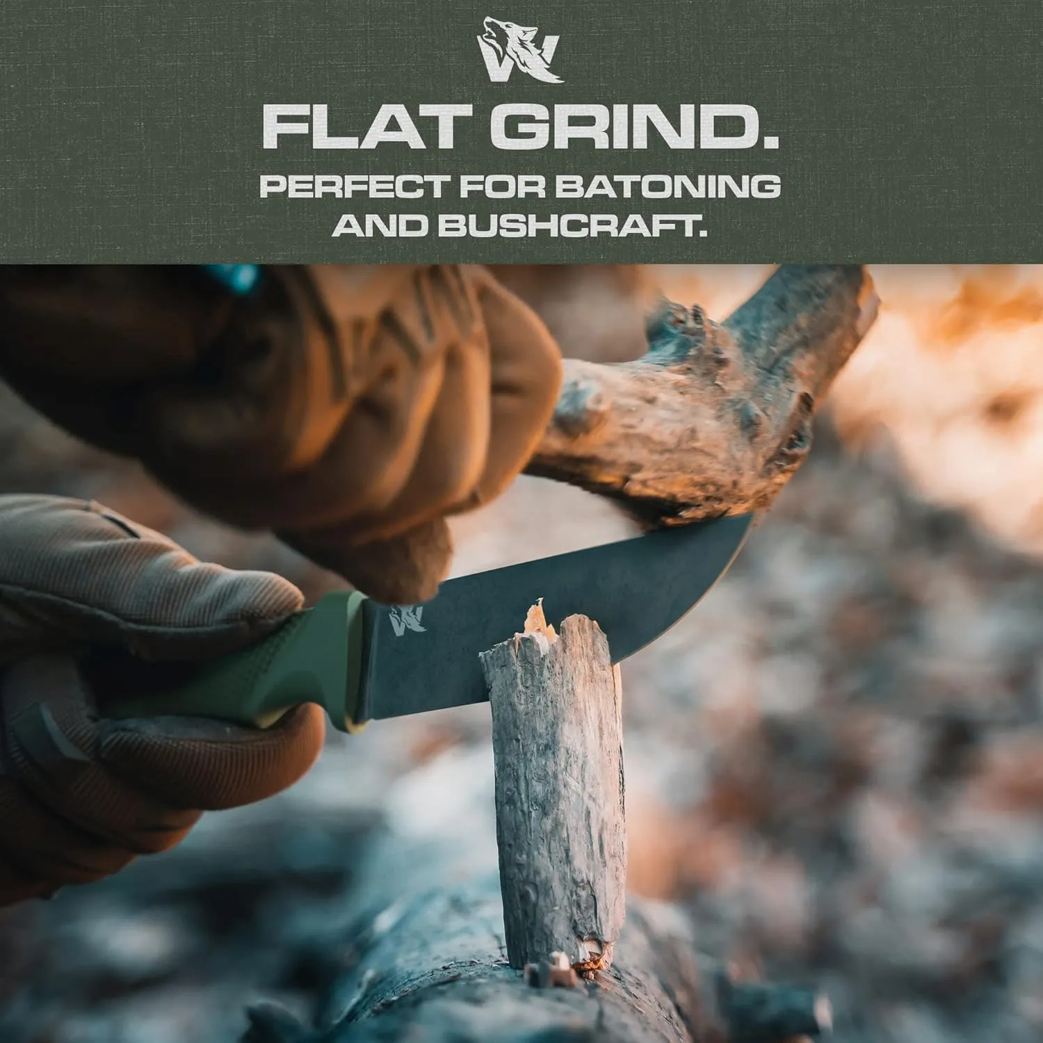 W-FLAT Full Tang Survival Knife with Sheath - Stylish Tactical Fixed Blade - Made of D2 Steel - Bushcraft and Camping Knife Survival - Perfect EDC Hunting Knife with TPE Handle