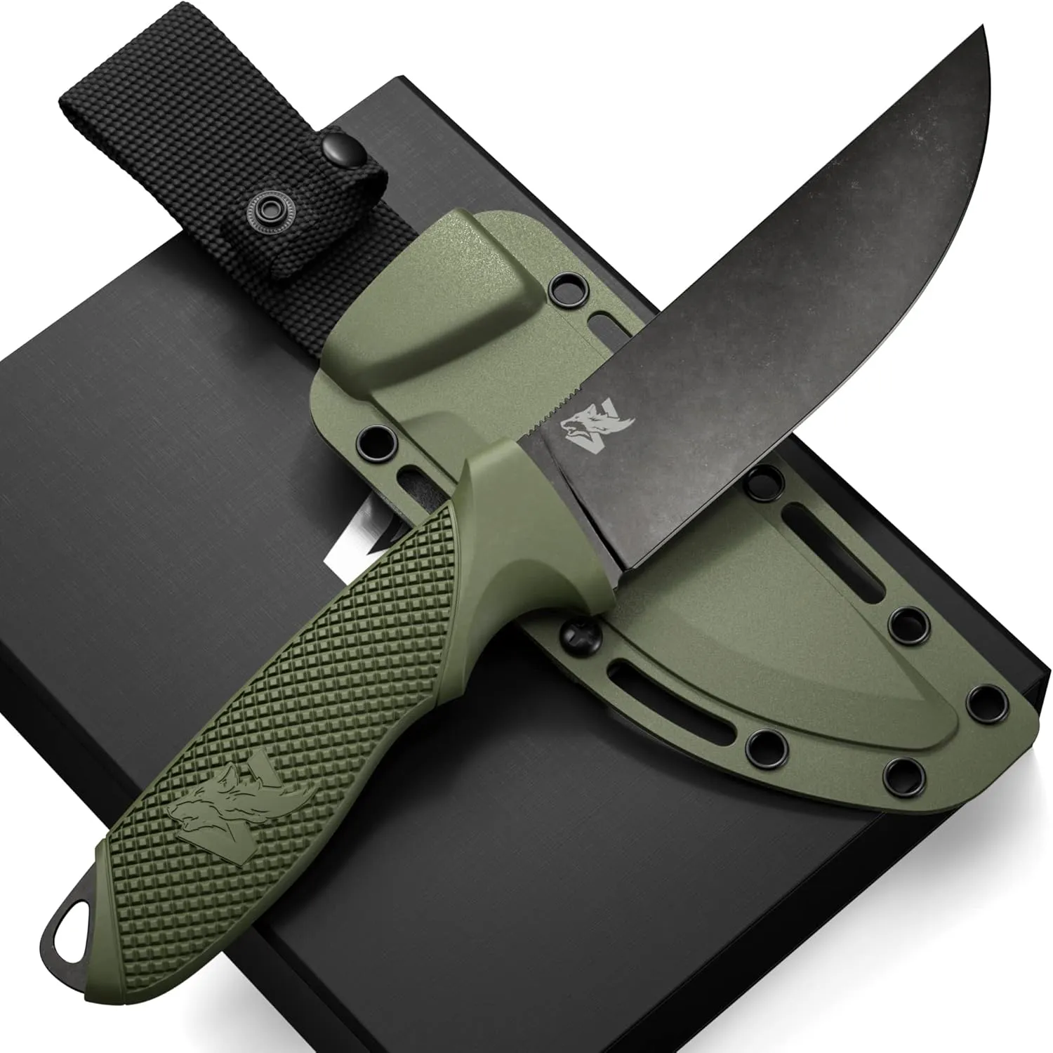 W-FLAT Full Tang Survival Knife with Sheath - Stylish Tactical Fixed Blade - Made of D2 Steel - Bushcraft and Camping Knife Survival - Perfect EDC Hunting Knife with TPE Handle
