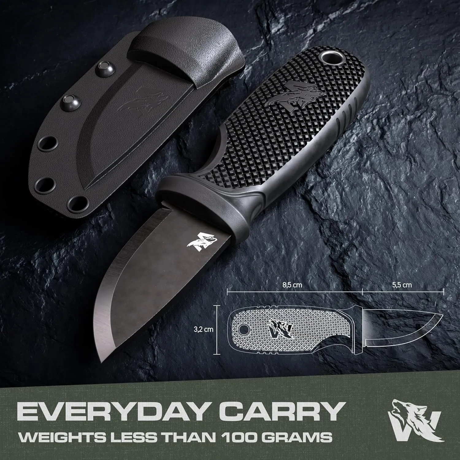 W-MINI 2 - EDC Neck Knife with Sheath and Necklace - Small EDC Fixed Blade Knife Necklace and Belt Clip - Pocket Fixed Blade Knives - Full Tang Neck Knife with Sheath Tactical   Fire Starter