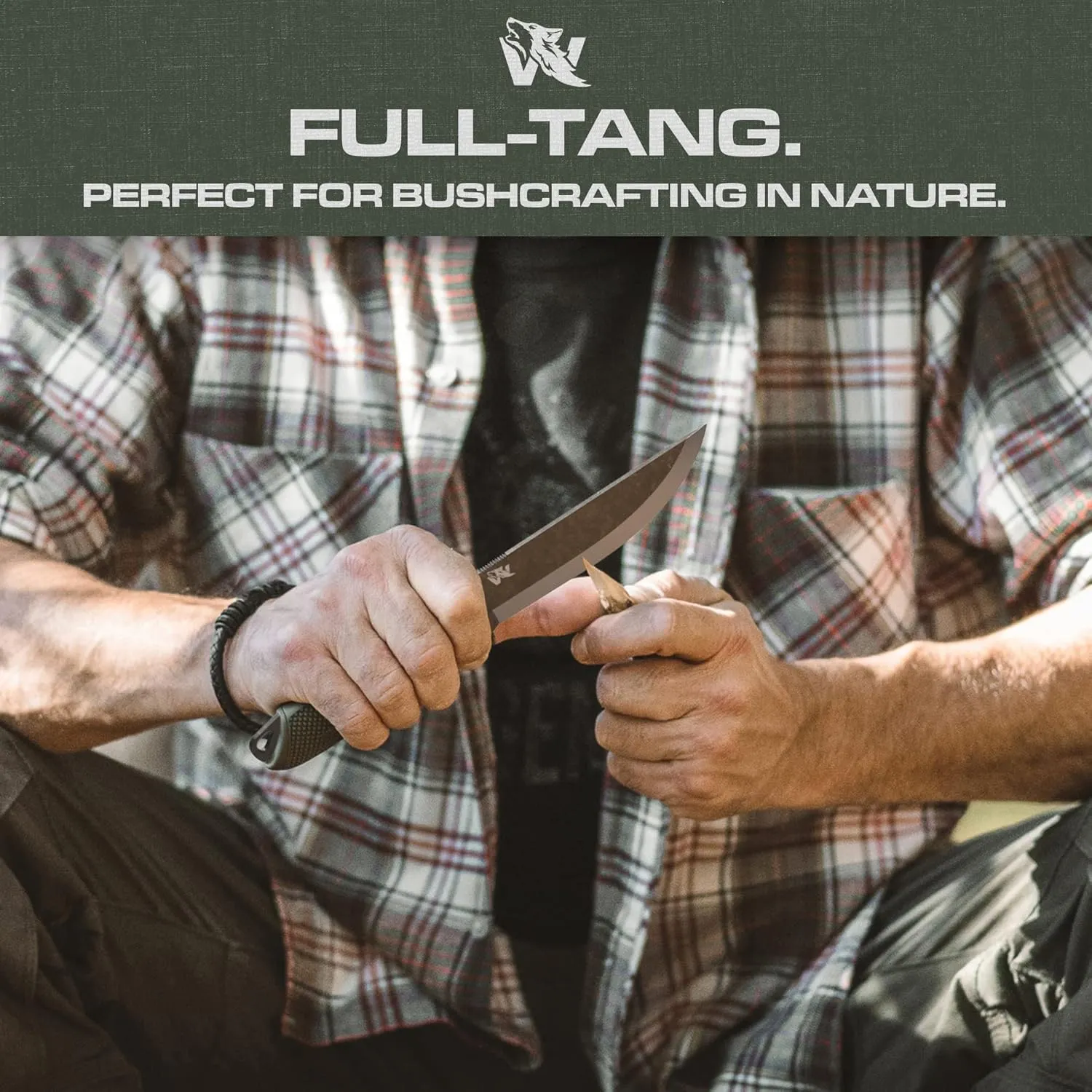 W-SCANDI Full Tang Survival Knife with Sheath - Stylish Tactical Fixed Blade - Made of 440C Steel - Bushcraft and Camping Knife - Perfect EDC Hunting Knife with TPE Handle