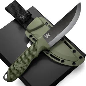 W-SCANDI Full Tang Survival Knife with Sheath - Stylish Tactical Fixed Blade - Made of 440C Steel - Bushcraft and Camping Knife - Perfect EDC Hunting Knife with TPE Handle