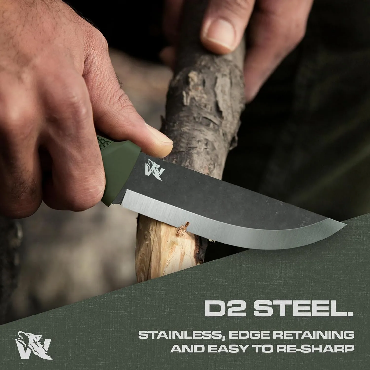 W-SCANDI Full Tang Survival Knife with Sheath - Stylish Tactical Fixed Blade - Made of 440C Steel - Bushcraft and Camping Knife - Perfect EDC Hunting Knife with TPE Handle