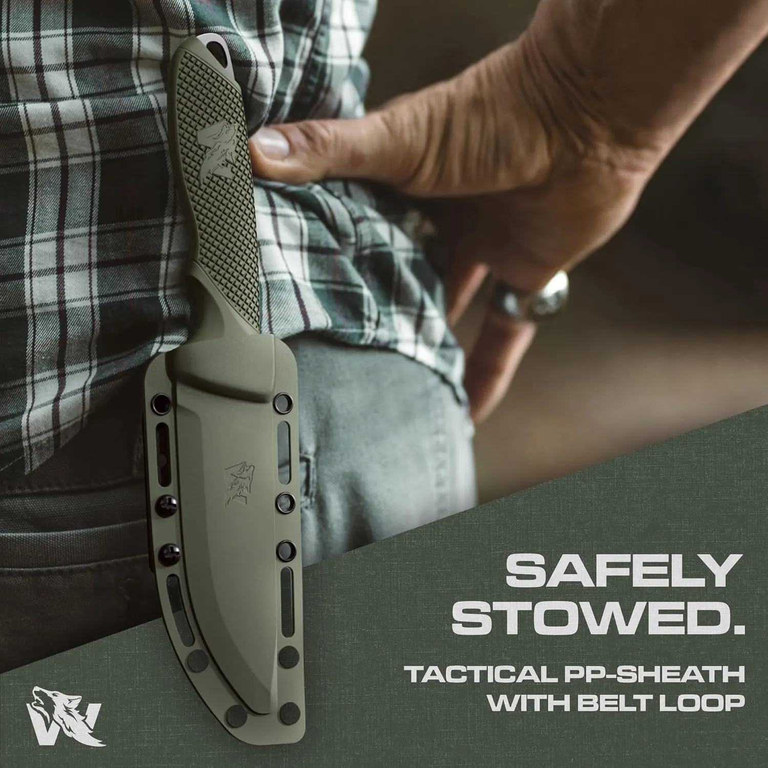 W-SCANDI Full Tang Survival Knife with Sheath - Stylish Tactical Fixed Blade - Made of 440C Steel - Bushcraft and Camping Knife - Perfect EDC Hunting Knife with TPE Handle