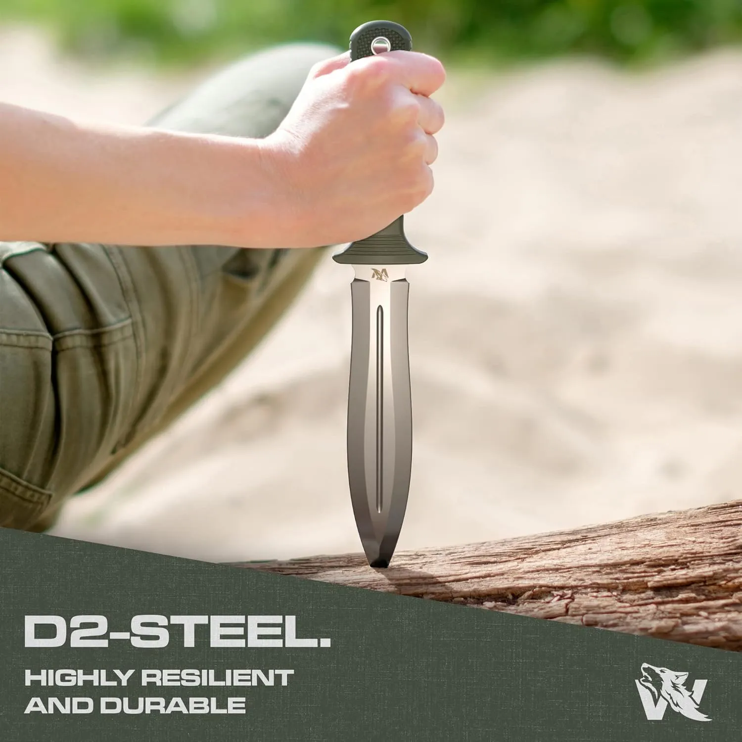 W-SowCatcher Fixed Blade Knife with Sheath - Large Hunting Knife made of D2 steel - Big Fixed Blade Double Edge Knife with TPE Handle