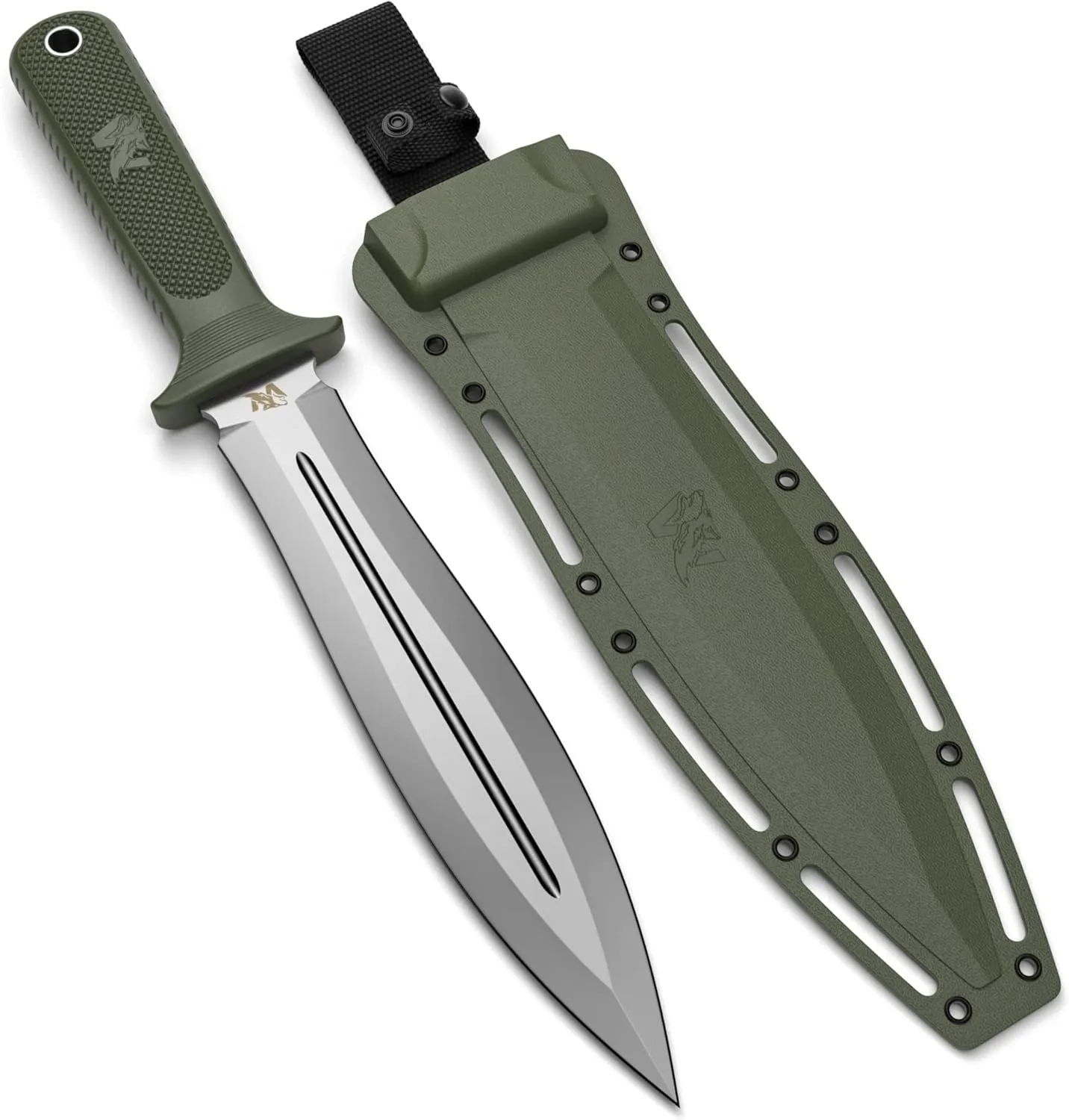 W-SowCatcher Fixed Blade Knife with Sheath - Large Hunting Knife made of D2 steel - Big Fixed Blade Double Edge Knife with TPE Handle