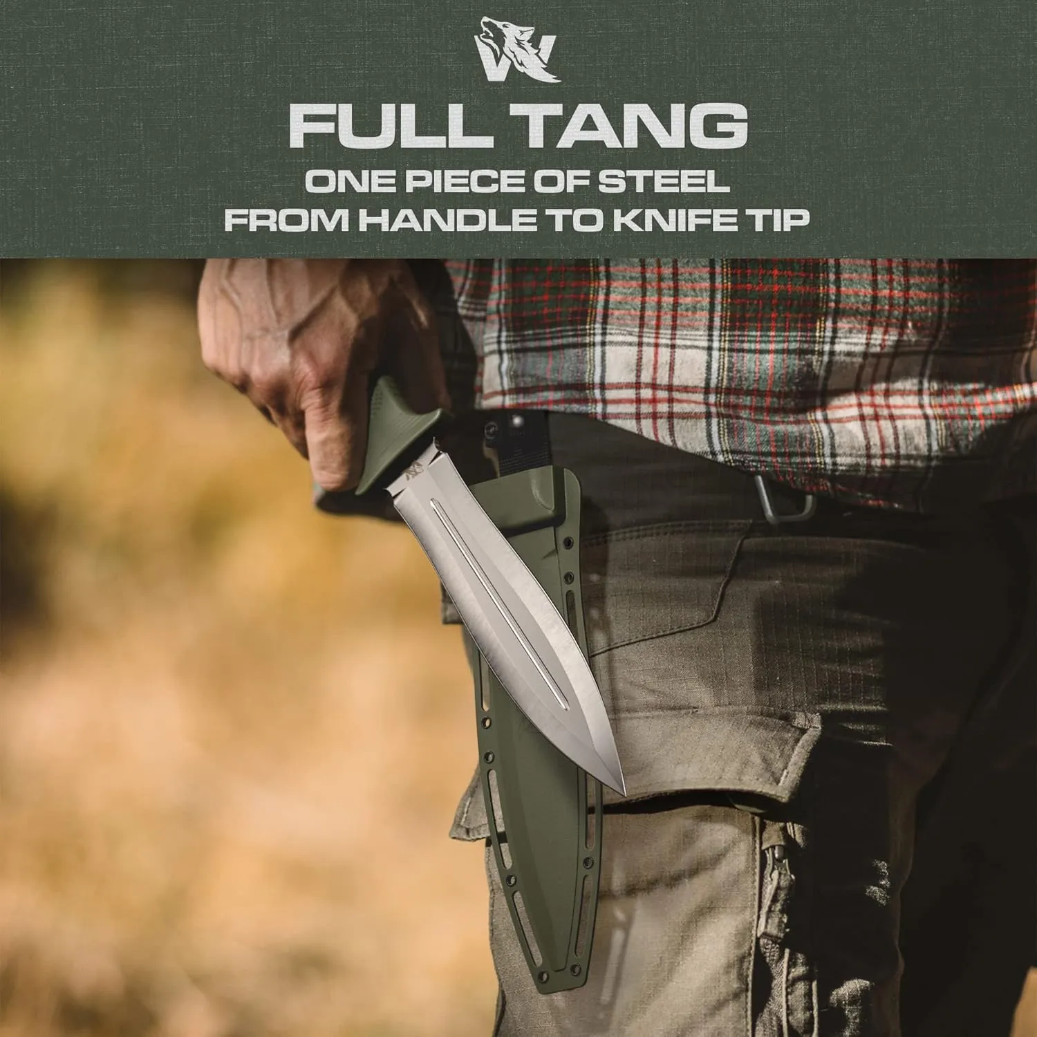 W-SowCatcher Fixed Blade Knife with Sheath - Large Hunting Knife made of D2 steel - Big Fixed Blade Double Edge Knife with TPE Handle