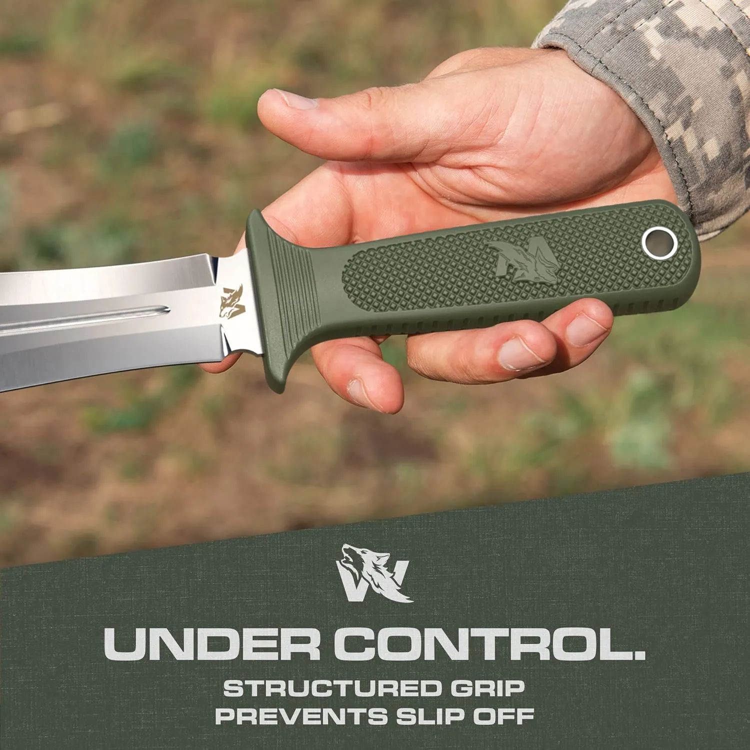 W-SowCatcher Fixed Blade Knife with Sheath - Large Hunting Knife made of D2 steel - Big Fixed Blade Double Edge Knife with TPE Handle
