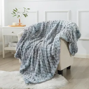 Wajade Faux Fur Throw Blanket for Couch, Soft Mermaid Scales Pattern Jacquard Fuzzy Plush Blanket for All Seasons Lightweight Cozy Decorative Fleece Blanket for Bed Sofa, 50 x 60 inches, Grey