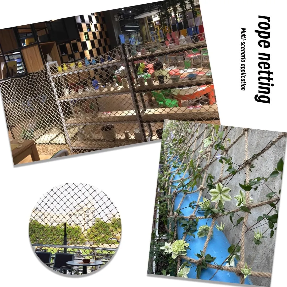 Wall Hanging Decorative Rope Net for Cafes, Parties, Gardens,Natural Jute Rope Netting for Indoor and Outdoor Decoration and Plant Climbing(9Mx9M)