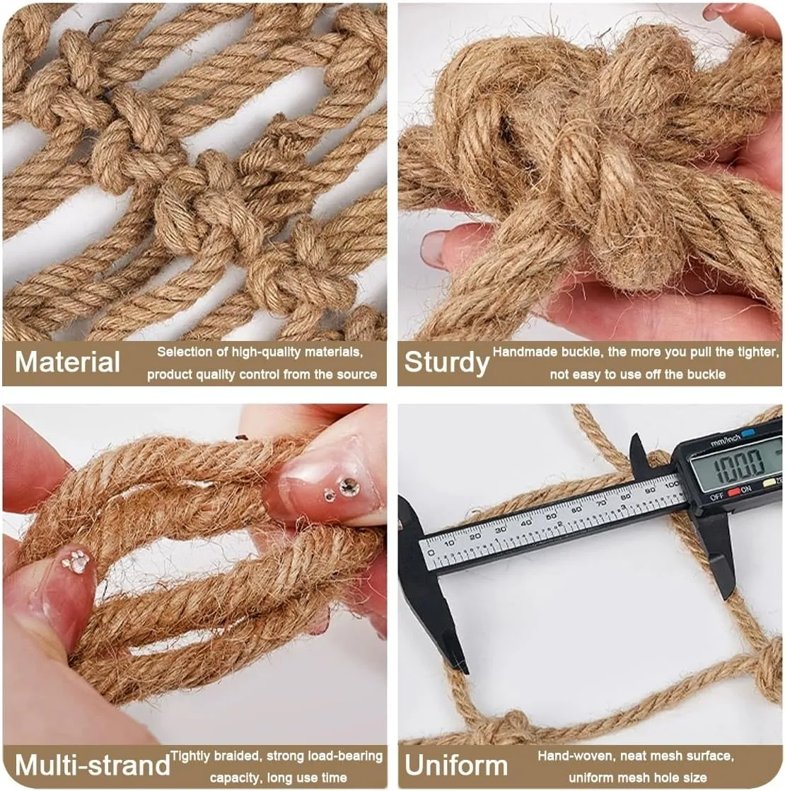 Wall Hanging Decorative Rope Net for Cafes, Parties, Gardens,Natural Jute Rope Netting for Indoor and Outdoor Decoration and Plant Climbing(9Mx9M)