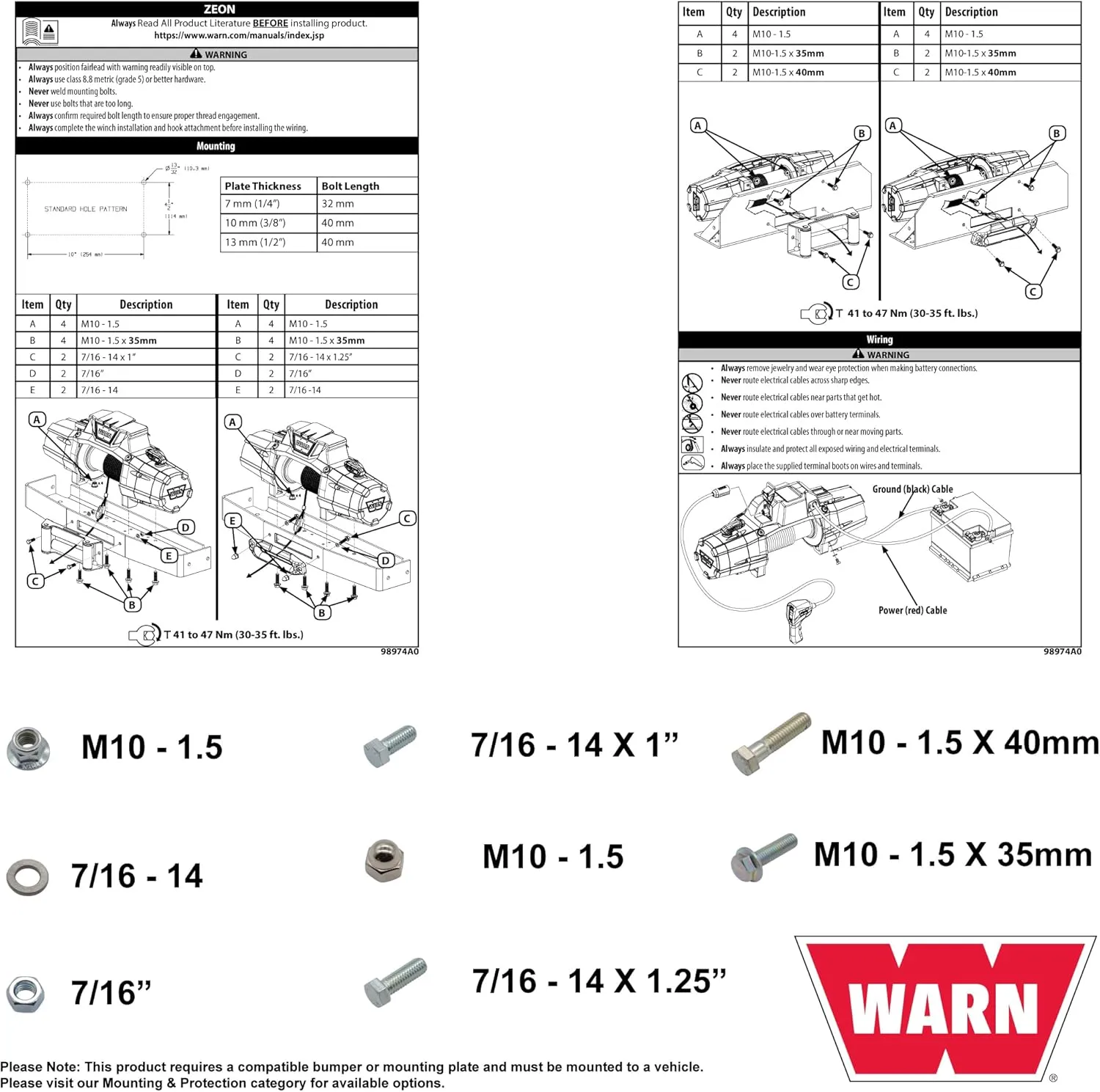 Warn Zeon 12-S 12V Electrical Utility Winch with 80 ft of 3/8 in Spydura Synthetic Rope & 12,000 lbs. for Trucks & SUVs - Includes Wired Remote and Epic Dual Pin "H" Shape Shackle Hyperlink (95950)