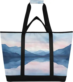 Watercolor Mountains Reusable Insulated Cooler Bag with Ice Pack Compartment - Large 47L Waterproof Thermal Grocery Tote for Picnic Beach Camping Lunch Storage