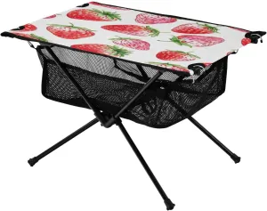 Watercolour Strawberry Pattern Portable Camping Table,Outdoor Folding Table,Beach Table,Suitable for Camping,Hiking,Picnic
