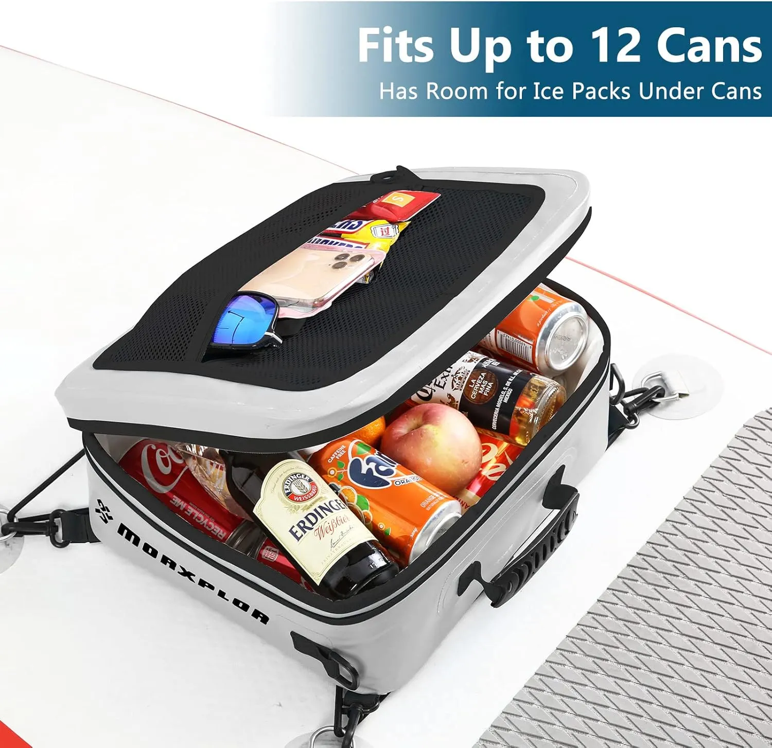 Waterproof PVC Paddleboard Cooler Deck Bag - 12 Can Soft Insulated Cooler for Paddleboarding, Camping, Kayaking
