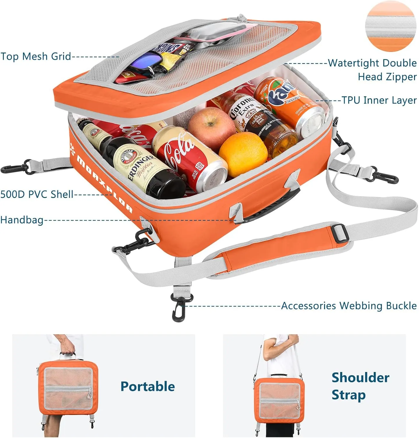 Waterproof PVC Paddleboard Cooler Deck Bag - 12 Can Soft Insulated Cooler for Paddleboarding, Camping, Kayaking