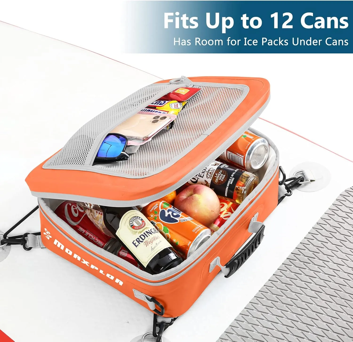 Waterproof PVC Paddleboard Cooler Deck Bag - 12 Can Soft Insulated Cooler for Paddleboarding, Camping, Kayaking
