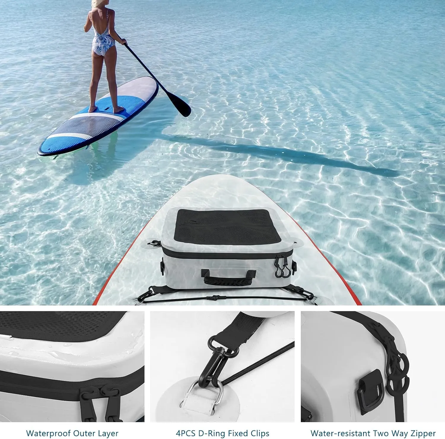 Waterproof PVC Paddleboard Cooler Deck Bag - 12 Can Soft Insulated Cooler for Paddleboarding, Camping, Kayaking