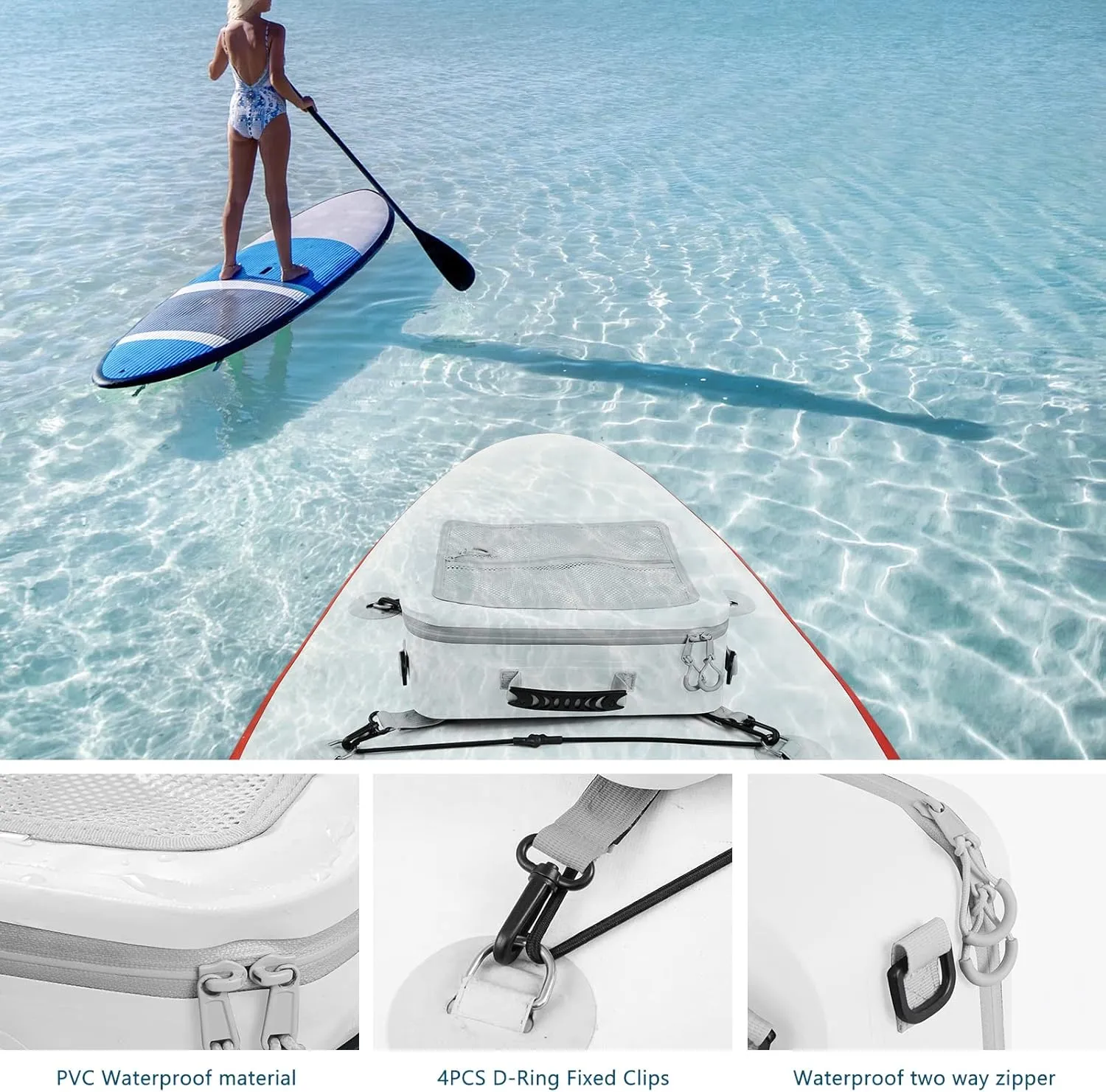 Waterproof PVC Paddleboard Cooler Deck Bag - 12 Can Soft Insulated Cooler for Paddleboarding, Camping, Kayaking