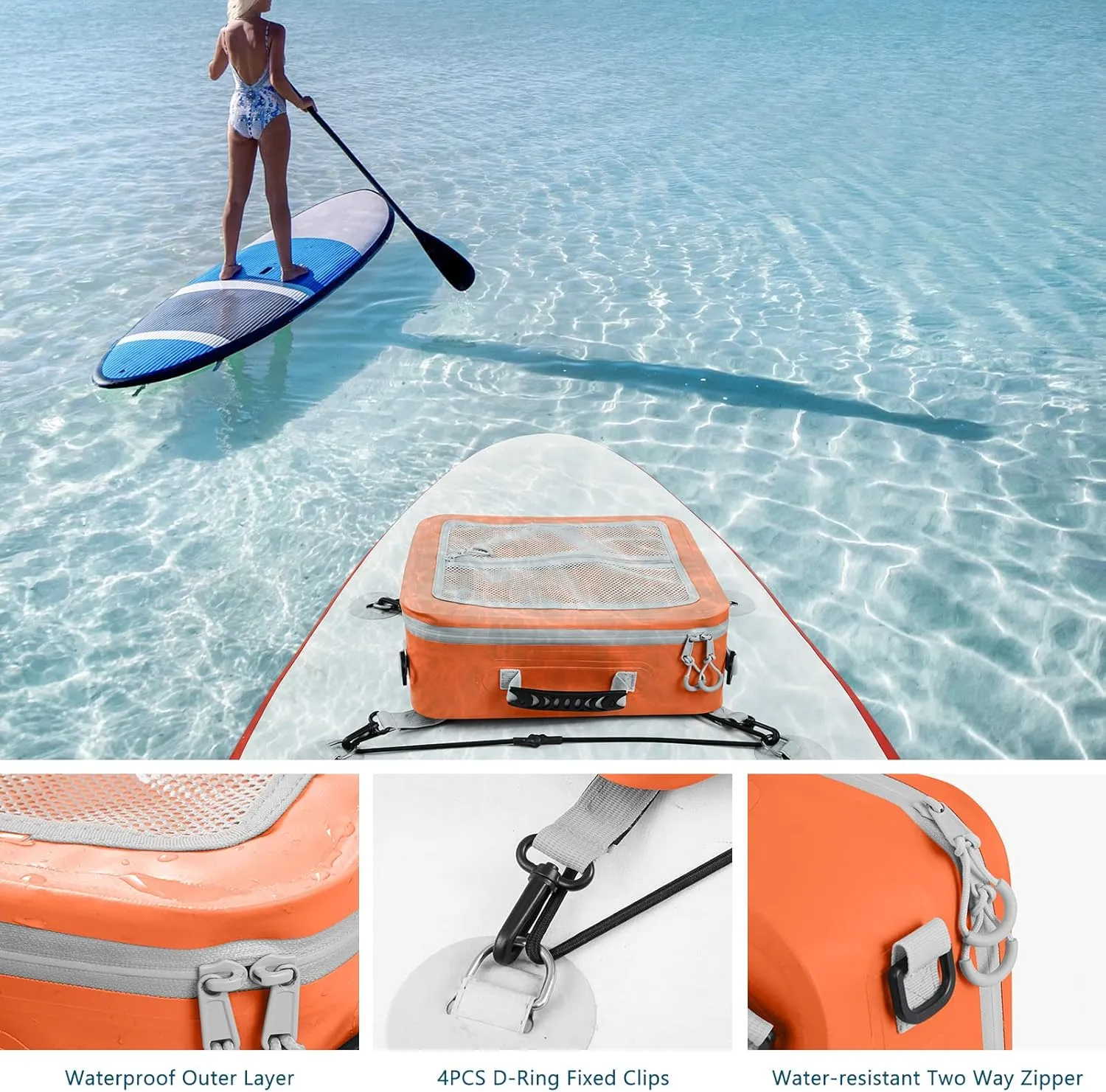 Waterproof PVC Paddleboard Cooler Deck Bag - 12 Can Soft Insulated Cooler for Paddleboarding, Camping, Kayaking
