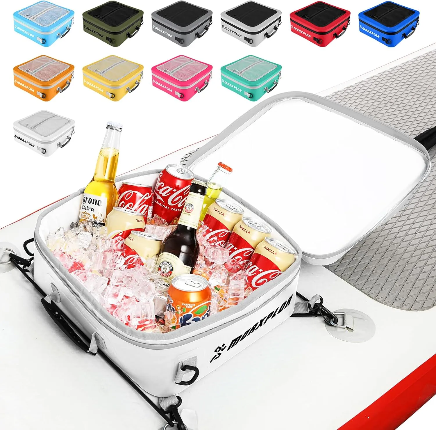Waterproof PVC Paddleboard Cooler Deck Bag - 12 Can Soft Insulated Cooler for Paddleboarding, Camping, Kayaking