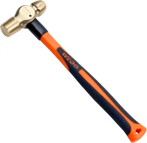 WEDO Ball Peen Hammer 24 oz, Non-Sparking Ball Pein Hammer, Die-forged Aluminum Bronze Head, Ergonomic Fiberglass Handle, Shock Absorbing Grip Length 340mm, DIN Standard, BAM & FM Certificate