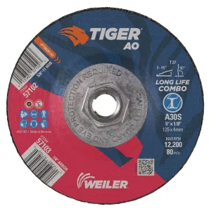 Weiler 57102 5" x 1/8" Tiger Type 27 Cut and Grind Combo Wheel, A30S, 5/8"-11 UNC Nut (Pack of 10)
