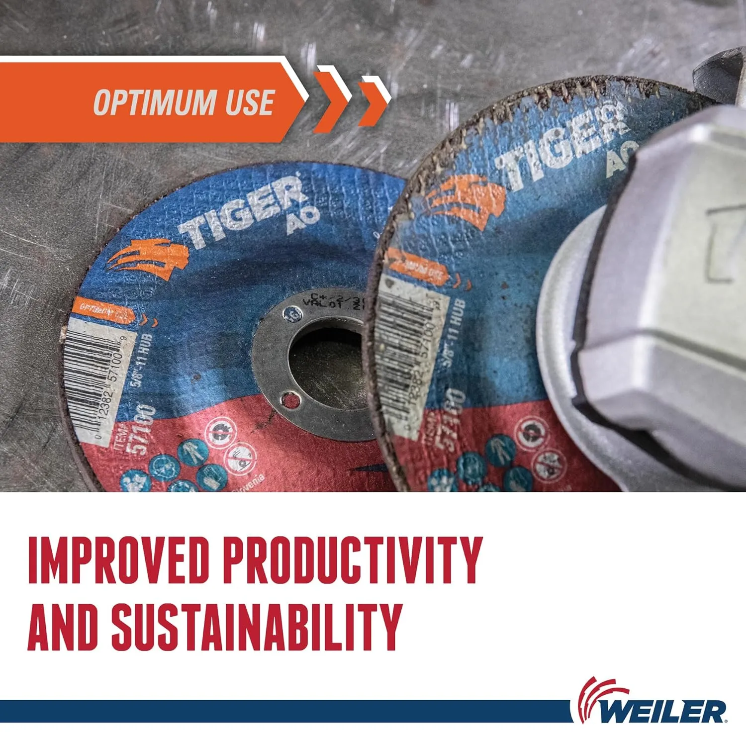 Weiler 57102 5" x 1/8" Tiger Type 27 Cut and Grind Combo Wheel, A30S, 5/8"-11 UNC Nut (Pack of 10)