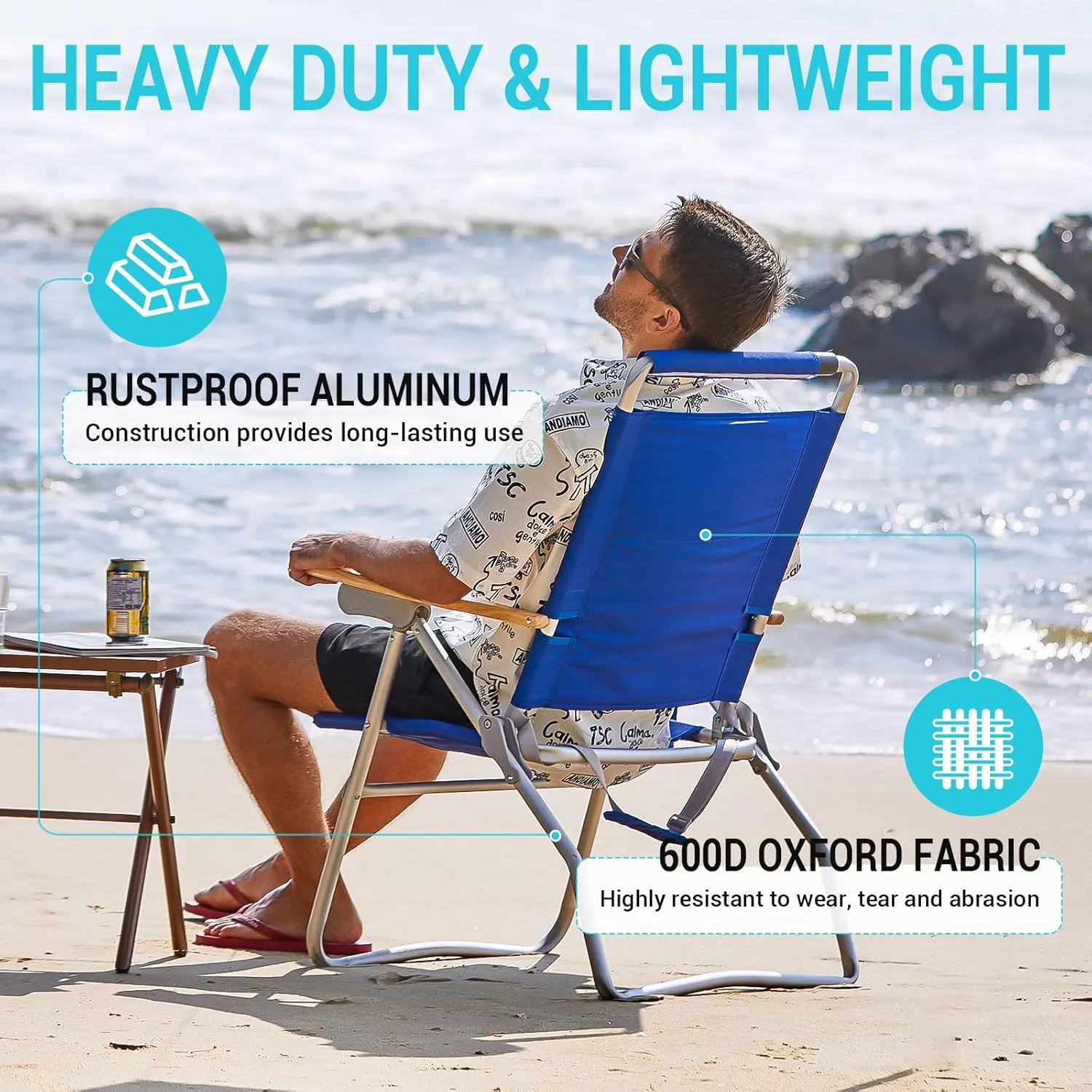 #WEJOY High Back Beach Chair 2 Pack, 4 Position Adjustable Heavy Duty Aluminum Folding Backpack Camping Chairs with Wooden Armrest, Storage Bag & Cup Holders for Outdoor Travel Fishing (Dark Blue)