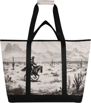 Western Cowboy Reusable Insulated Cooler Bag with Ice Pack Compartment - Large 47L Waterproof Thermal Grocery Tote for Picnic Beach Camping Lunch Storage
