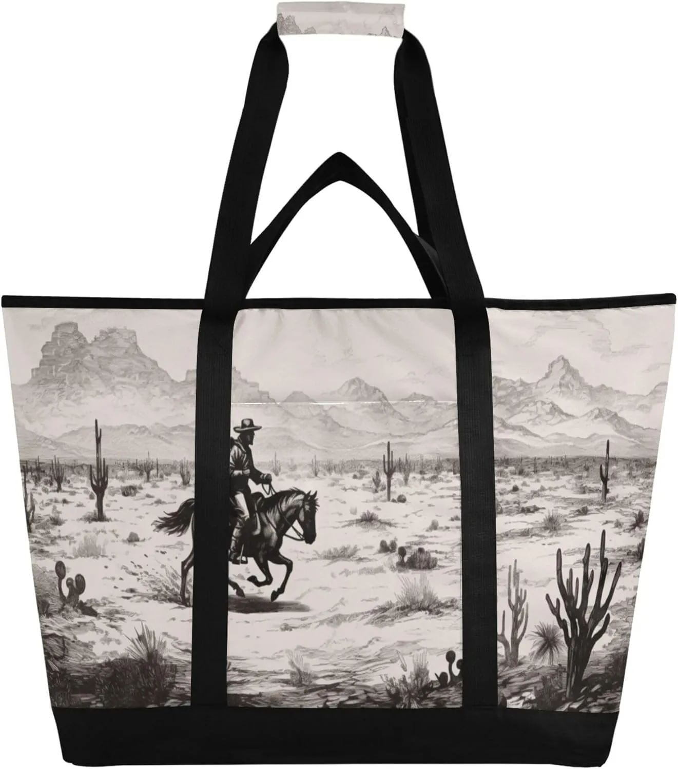 Western Cowboy Reusable Insulated Cooler Bag with Ice Pack Compartment - Large 47L Waterproof Thermal Grocery Tote for Picnic Beach Camping Lunch Storage