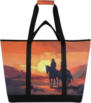 Western Cowboy Reusable Insulated Lunchbox Cooler Bag, Leakproof Kitchen Grocery Bag Collapsible Portable Cooler Tote Bag for Picnic, Camping, Office, Travel