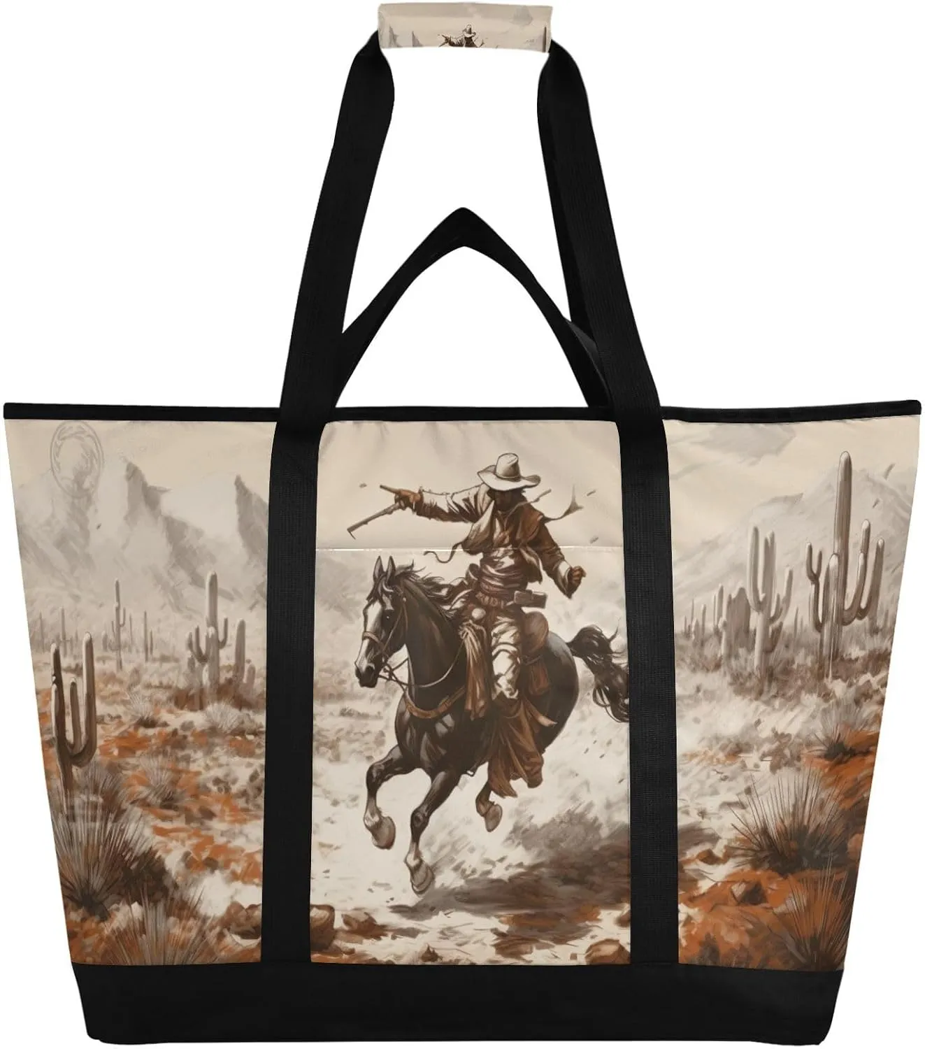 Western Desert Cowboy Reusable Insulated Lunchbox Cooler Bag, Leakproof Kitchen Grocery Bag Collapsible Portable Cooler Tote Bag for Picnic, Camping, Office, Travel