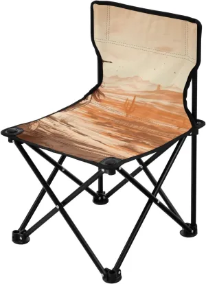 Western Desert Portable Outdoor Folding Chair Anti-Slip Padded Oxford Cloth Stool Camping Chair Small for Beach Hiking Fishing Gardening Quad Camp Chair