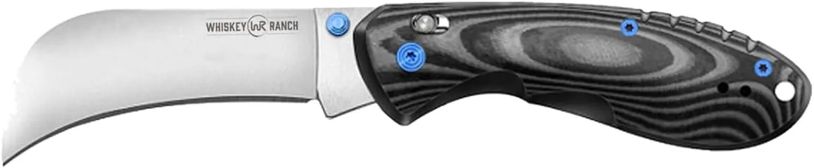 WHISKEY BENT HAT CO. Catch Pin Lock Folding Pocket Knife w/Clip Hawksbill Blade Thumbstud Opening 440C Stainless Steel Blade (Night Hawk, 3.8" - Closed Length)