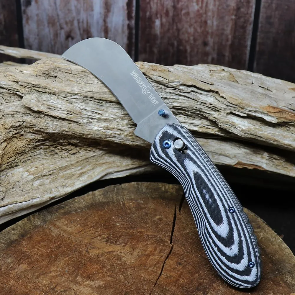 WHISKEY BENT HAT CO. Catch Pin Lock Folding Pocket Knife w/Clip Hawksbill Blade Thumbstud Opening 440C Stainless Steel Blade (Night Hawk, 3.8" - Closed Length)