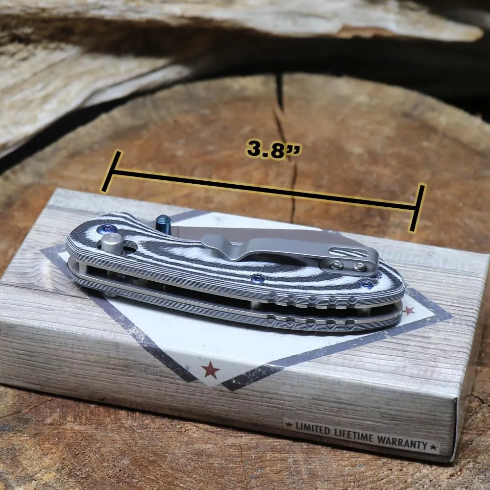 WHISKEY BENT HAT CO. Catch Pin Lock Folding Pocket Knife w/Clip Hawksbill Blade Thumbstud Opening 440C Stainless Steel Blade (Night Hawk, 3.8" - Closed Length)