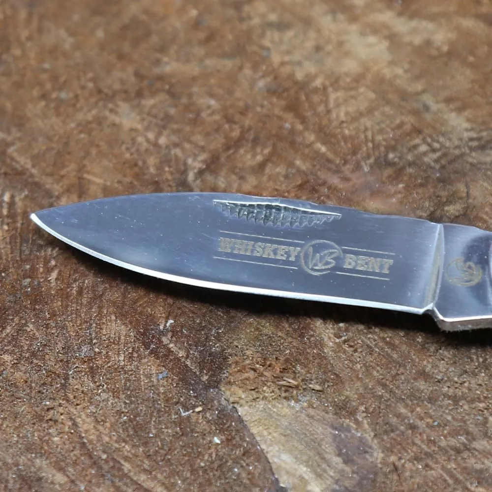 WHISKEY BENT HAT CO. Traditional Canoe Folding Pocket Knife w/Filework 3.63" Closed Length 440C Stainless Steel Blades (Ivy)