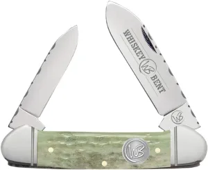 WHISKEY BENT HAT CO. Traditional Canoe Folding Pocket Knife w/Filework 3.63" Closed Length 440C Stainless Steel Blades (Ivy)