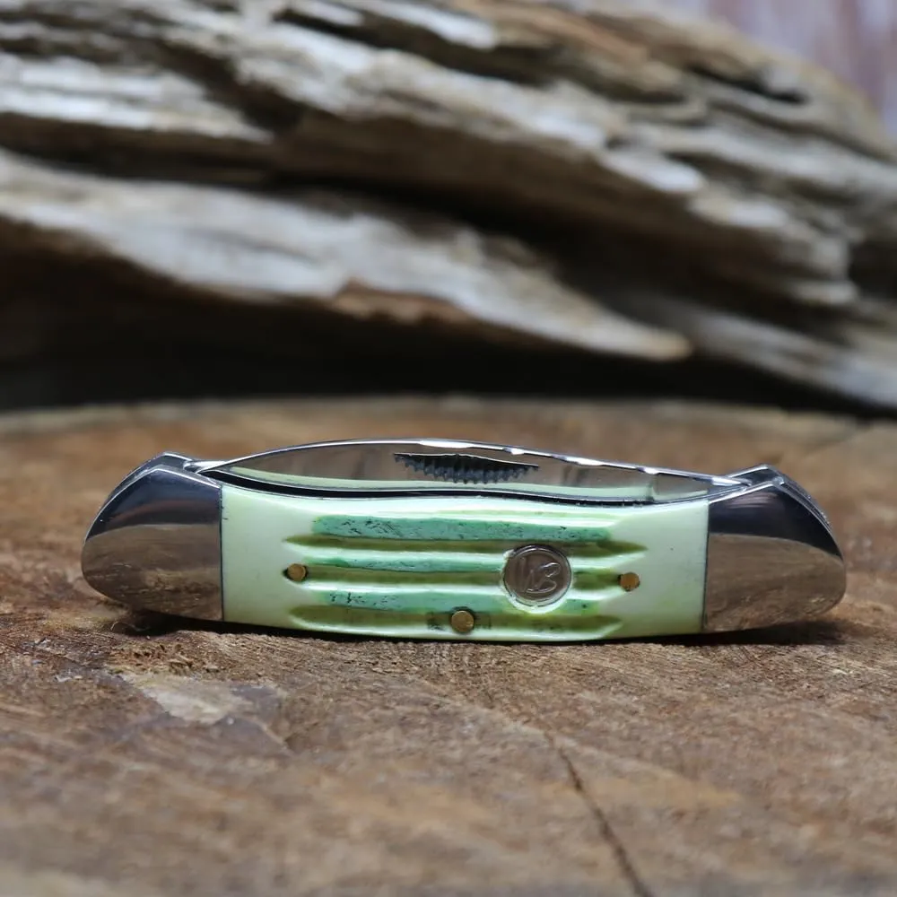 WHISKEY BENT HAT CO. Traditional Canoe Folding Pocket Knife w/Filework 3.63" Closed Length 440C Stainless Steel Blades (Ivy)