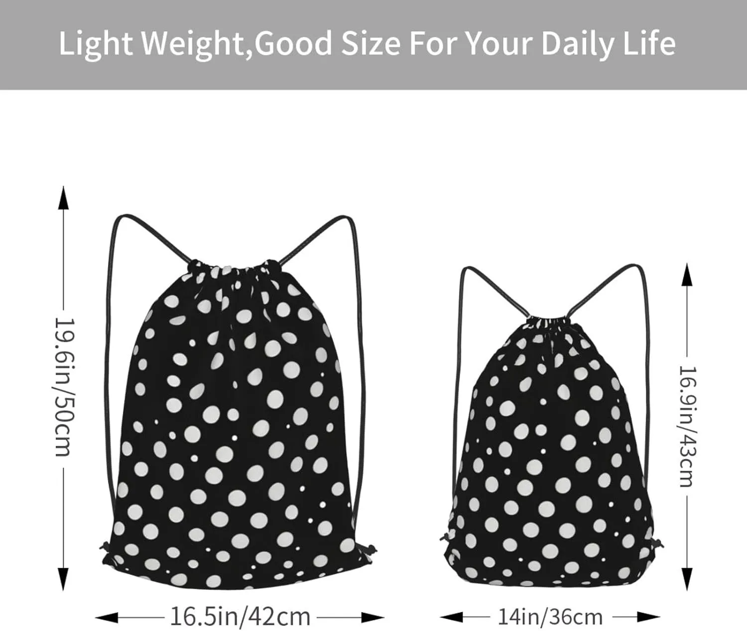 White Dot Pattern Drawstring Cinch Backpack Polyester Sack Pack String Bag For Hiking Camping Adventure