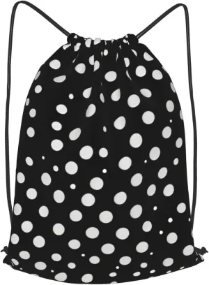 White Dot Pattern Drawstring Cinch Backpack Polyester Sack Pack String Bag For Hiking Camping Adventure