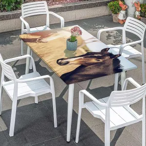 White Orange Green Tablecloth for Folding Table Horse Running on Plowed Elastic Tablecloth for Rectangle Table for Outdoor Picnics Dining Holiday Horses Fits up 5 Foot Tables