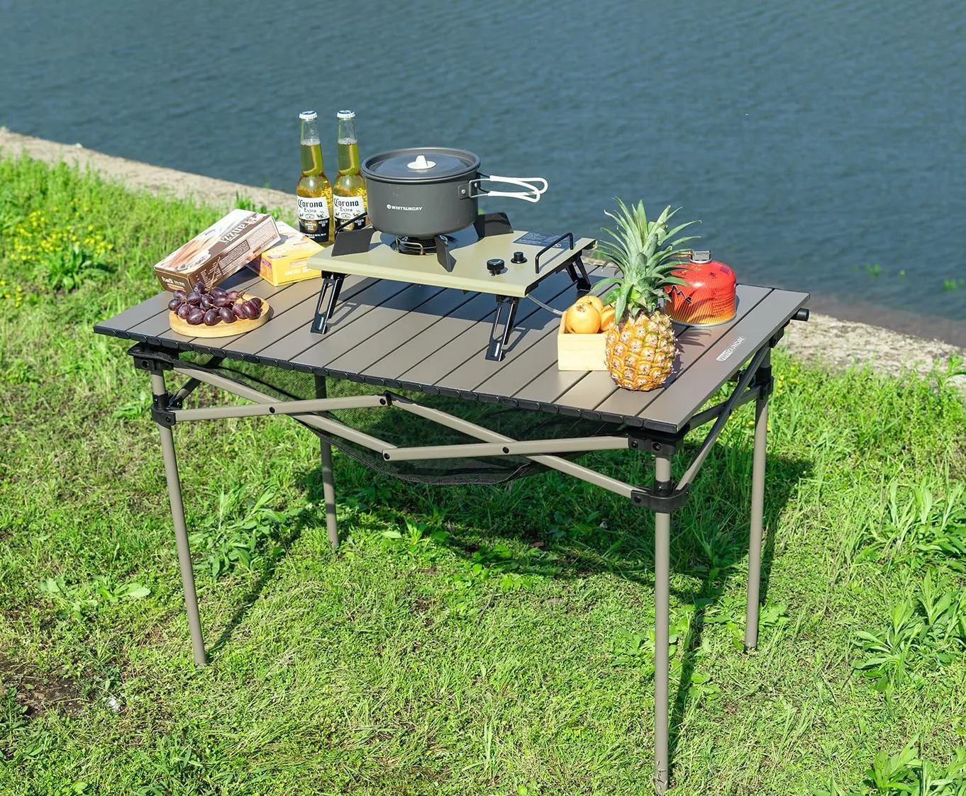 Whitsunday Aluminum Folding Outdoor Camping Table Compatible with Wagons (Carbon Black, Rectangular(H))