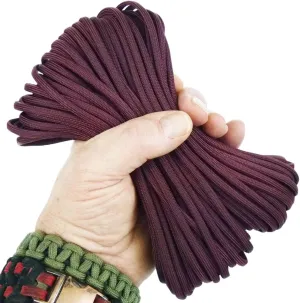 Wild Plumb Maroon 100ft. Paracord 550 Commercial, 100% Polyester 7 Strand Type III Military Survival Parachute Cord Tent Camping Hiking Hunting Bracelets. Made in USA.